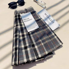 Bxoxo Plaid Woolen Pleated Skirts for Women Fall Winter High Waist Preppy Warm Mini Skirts Lady Fashion Korean All-Match A Line Skirts