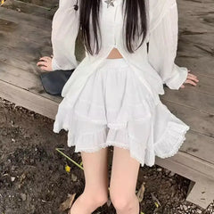 BXOXO Mini Skirts Women Irregular Lace Patchwork Ruffles Stretch High Waist 2025 Summer Fashion Sweet Skirt Female Casual