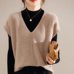Bxoxo Cashmere Vest Ladies New 100%Pure Wool Knit Waistcoat Spring V-Neck Large Size Sweater Wild Sleeveless Vest Solid Loose Top