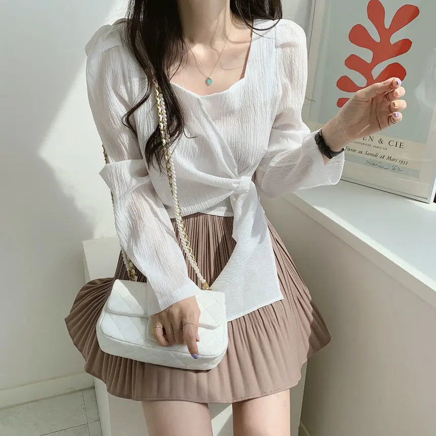 Bxoxo Tops for Women Elegant Social Clothes Korean Style Womens Shirt & Blouse Spring Long Sleeve White Chic Streetwear S Pretty Cute