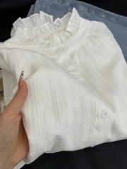 Bxoxo Y2K Lace Patchwork Women White Shirts Autumn Sweet Preppy Long Sleeve Tops Korean Stand Collar Single Breasted Ladies Blouse