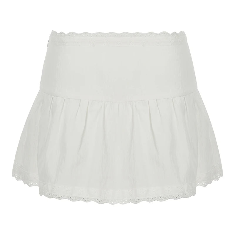 BXOXO Summer New Sweet Simple Lace Spliced Skirts Fashion Solid All-Match Basic Women Skirts