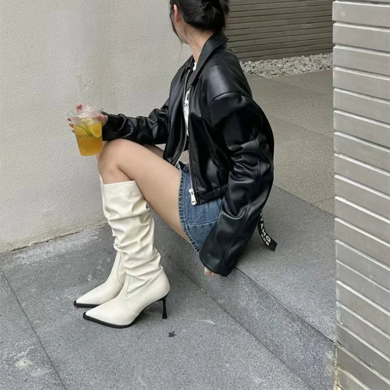 BXOXO Sexy Winter Women High Boots Fashion Pointed Toe Stiletto Heel Long Boots Ladies Elegant Knee High Boots Shoes