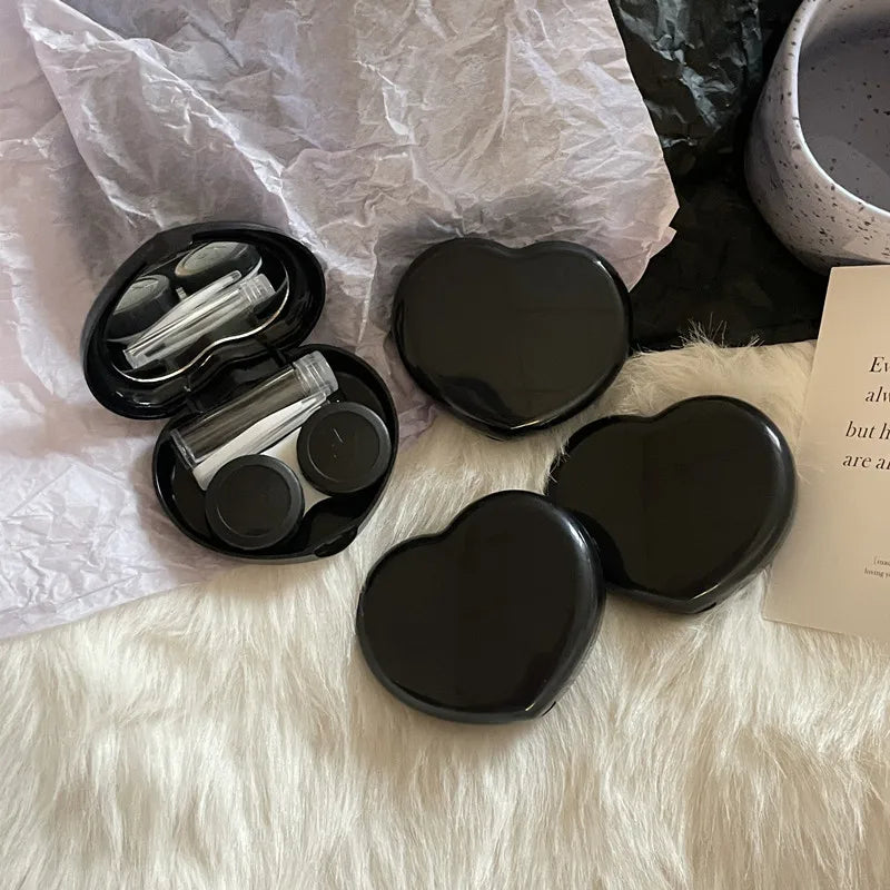 BXOXO Heart Black Purple Contact Lenses Box for Color Eyes Tool Kit Contact Lens Storage Care Holder Container with Mirror Tweezer
