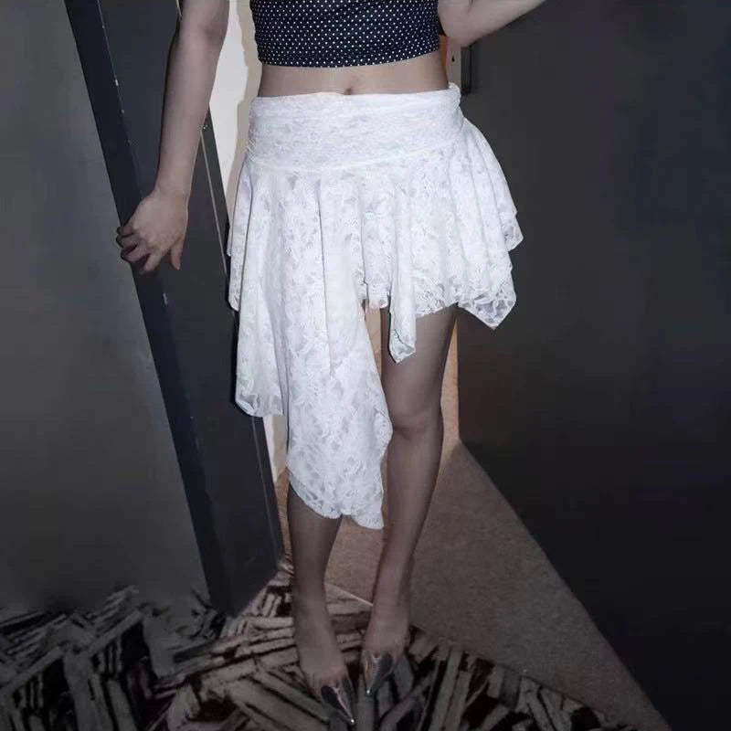 Bxoxo Y2K Asymmetrical Women Lace Skirts Fashion Streetwear Ruffle Mini Skirt Korean Harajuku Gothic Dark Series Punk Stitching Skirts