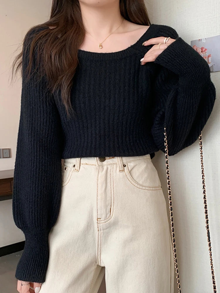 Bxoxo Autumn Winter Loose Women Sweaters Casual Soft Long Puff Sleeve Pullovers Jumpers Knitwear Basic Sweater For Women Tops