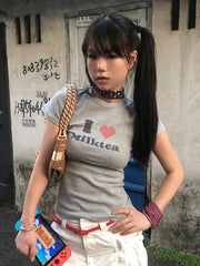 BXOXO Korean Style T-shirt Women Short Sleeve Skinny Print Graphic Tops Streetwear Y2k Vintage Crop Tops American Retro Tops