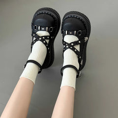 BXOXO Y2K Girls Mary Janes Pumps Buckle Thick Weges Round Toe Platform Shoes Cute Sweet  Lolita  Classic Brand Pumps