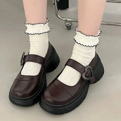 BXOXO Chunky Loafers Shoes autumn Women Japanese Style Slip On brown Lolita Shoes Women Fashion Thick Sole Round Toe Uniform Shoe