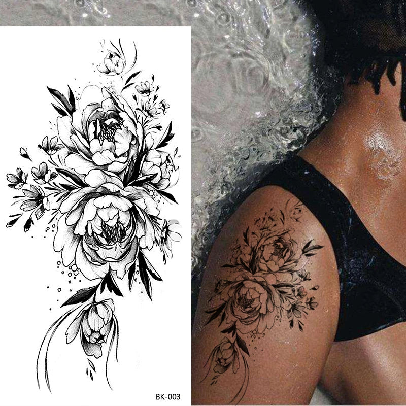 BXOXO Temporary Rose Flower Skin Tattoo Stickers Removable Blossom Flase Tattoos for Apart arm and shoulder Neck Back Flower Tattoos