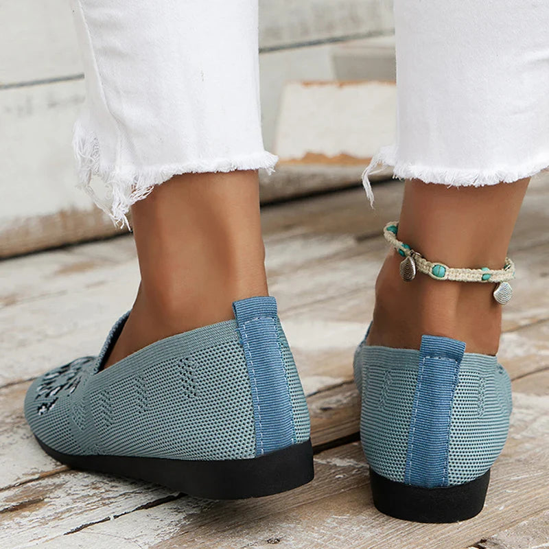 BXOXO Leopard Prints Knitted Loafers Women Breathable Mesh Shallow Flats Shoes Woman Lightweight Casual Slip-On Walking Shoes