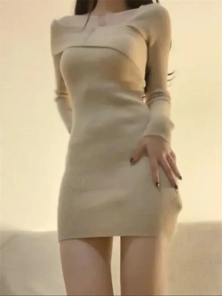 BXOXO Summer Women Long Sleeve Dress Slim Knitting Female Clothes Streetwear Vacation Casual Soft Sweet Sexy Korea Fashion Dress