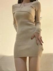 BXOXO Summer Women Long Sleeve Dress Slim Knitting Female Clothes Streetwear Vacation Casual Soft Sweet Sexy Korea Fashion Dress