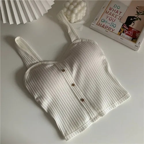 Bxoxo Women Summer Elastic Tank Top Crop Camisole Sleeveless T Shirt Spaghetti Vest Knitted Camis Female Vest Tops White Black