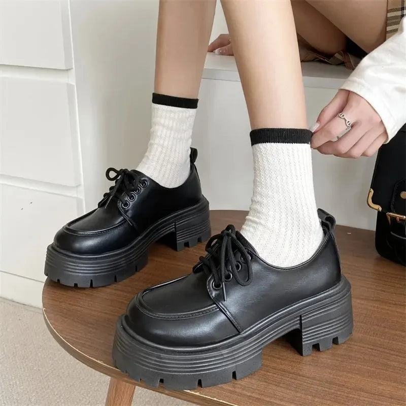 BXOXO Chunky Platform Oxfords Shoes for Women spring Non Slip Lace Up Flats Woman Thick Bottom Patent Leather Gothic Shoes
