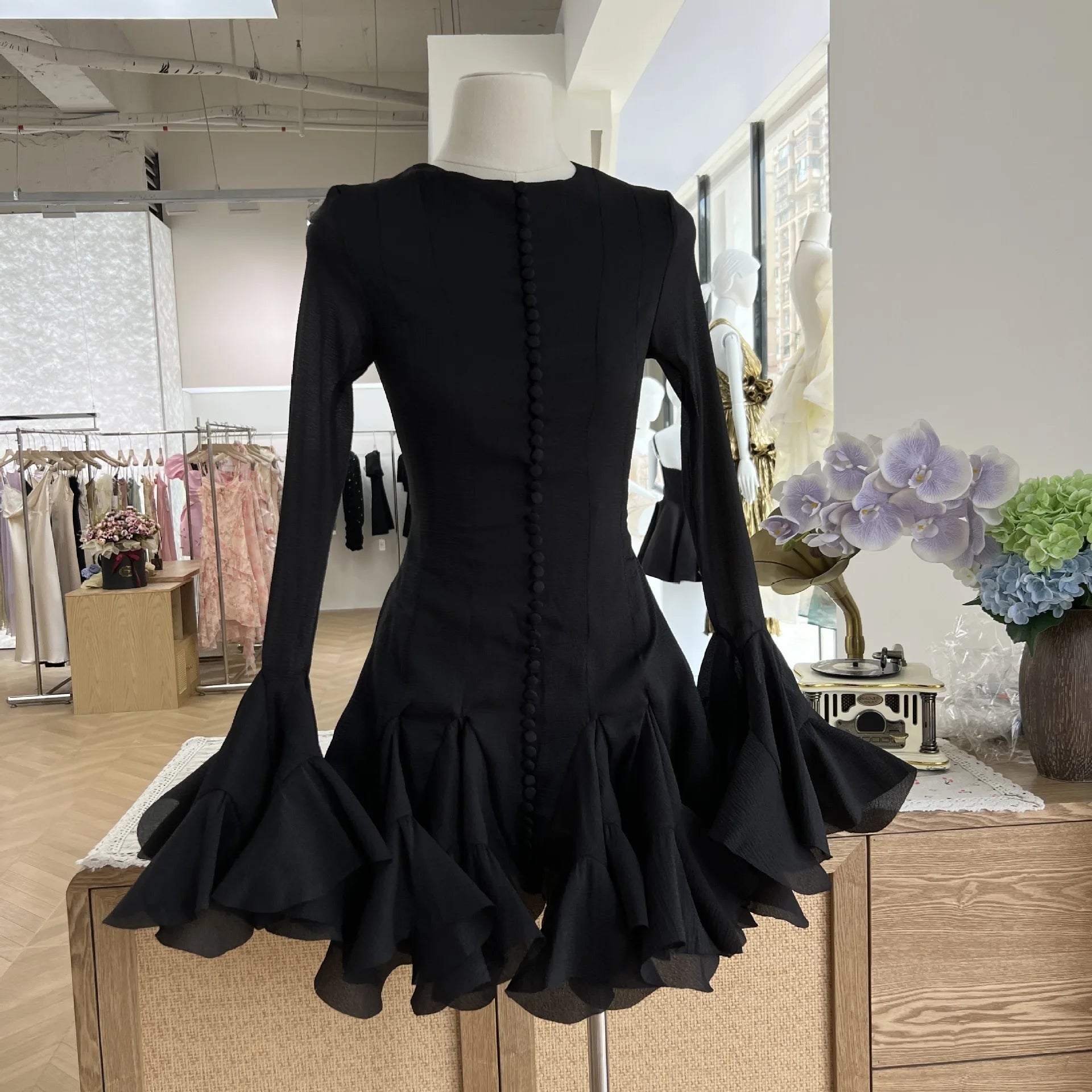 BXOXO Luxury Long Sleeve Ruffles Short Dresses Women's Summer Holiday Single Breasted Gauze Prom Evening Party Cake Dress Lady Quality