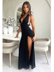 BXOXO Elegant Sleeveless Open Back High Split Dress Women Slim Lace Up Evening Dress Female Elegance Club Party Vestidos