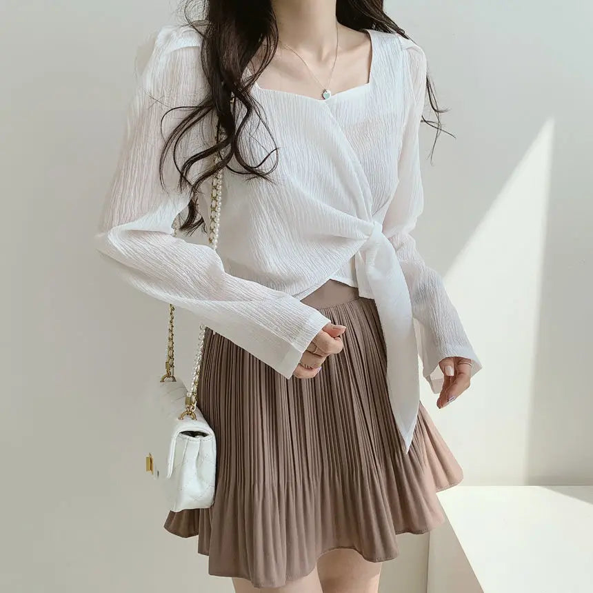Bxoxo Tops for Women Elegant Social Clothes Korean Style Womens Shirt & Blouse Spring Long Sleeve White Chic Streetwear S Pretty Cute