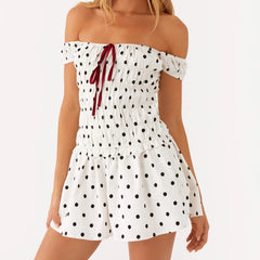 BXOXO Elegant Women's Summer Mini Party Dresses Short Sleeve Off Shoulder Solid Color/Dot Print Dresses Holiday Streetwear