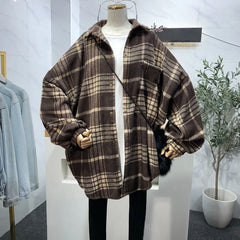 Bxoxo Cotton Plaid Shirt for Women Y2K Vintage Loose Single Breasted Female Tops Harajuku Preppy All Match Long Sleeve Blouse New
