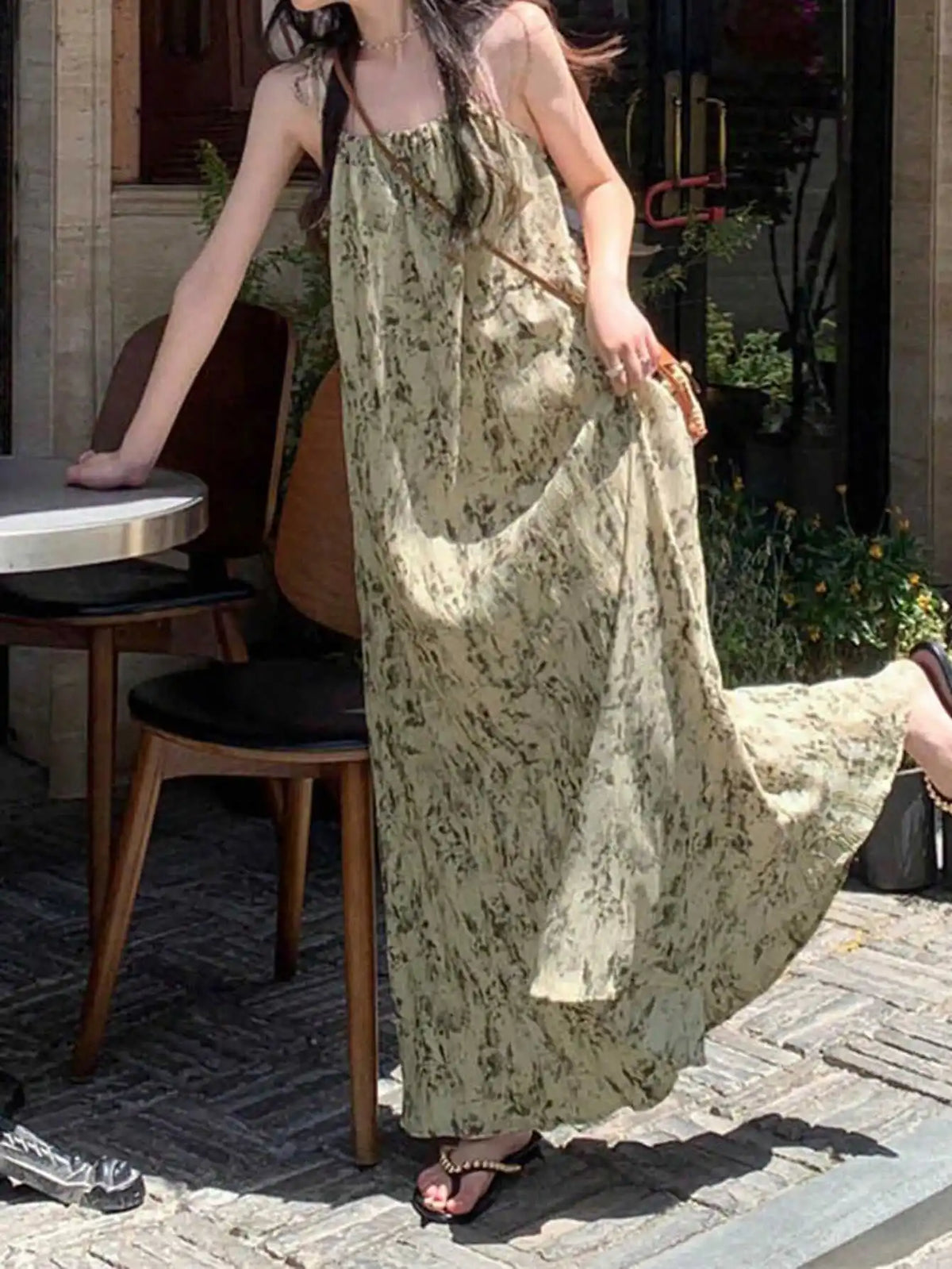 Bxoxo Retro Watercolor Floral Print Maxi Dr Women's Summer Vaion Beach Date Gown Svel A-Line Dr Casual Sle