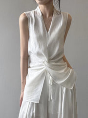 Bxoxo Vintage V Neck White Tanks Women Casual Streetwear Retro Slim Tanks Simple Retro Elegant Sleeveless Female Design Tops New