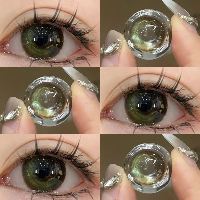 BXOXO 2PCS Colored Contact Lenses Prescription Myopia Degree -0.00 to -8.00 Green Lens Blue Beauty Pupil Makeup