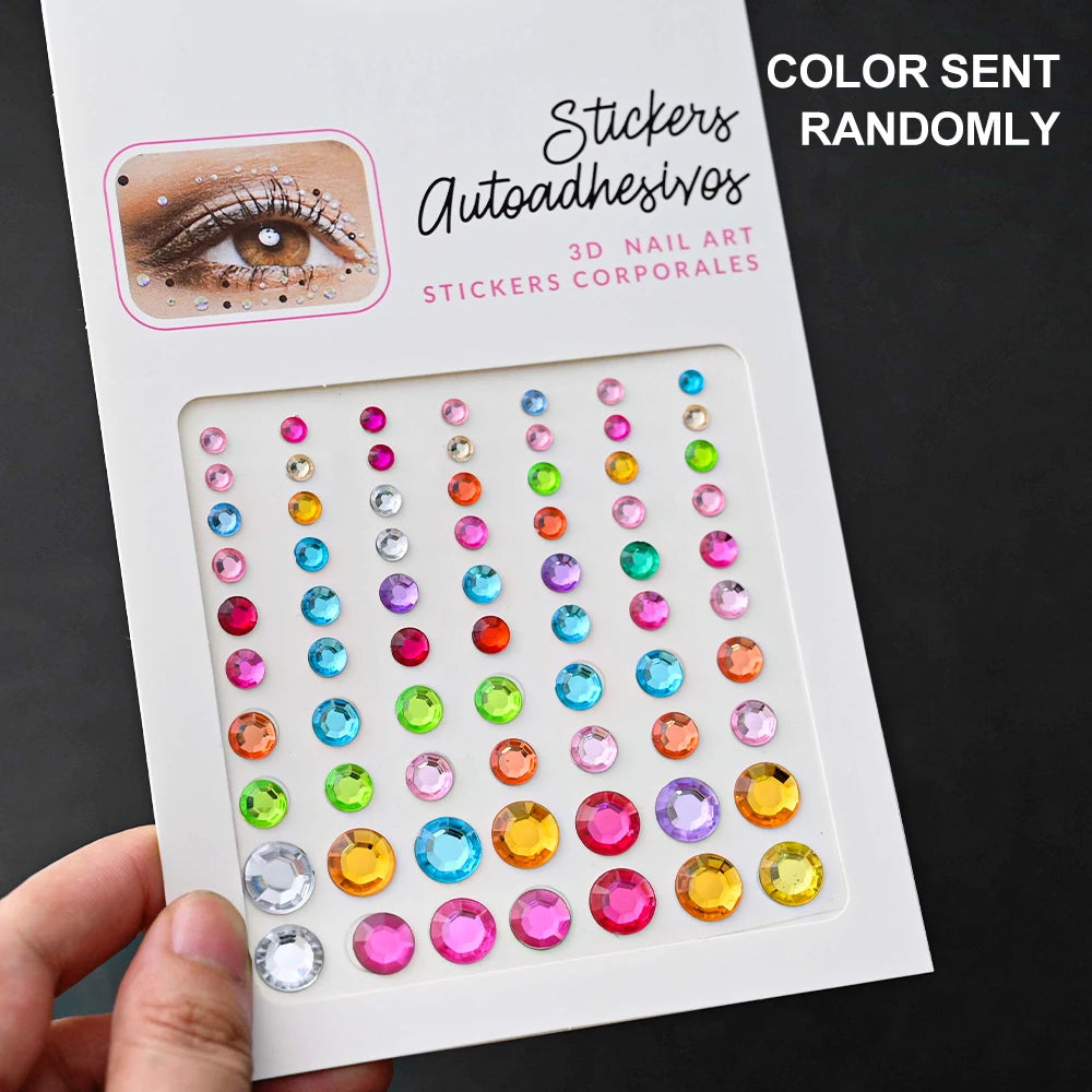 BXOXO 1Pcs Face Diamond Gem Sticker 5D Colorful Rhinestone Tattoo Eyeshadow Stickers fo Festival Nail Body Makeup Bling Jewel DIY Deco