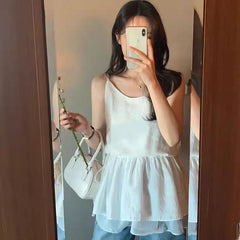 Bxoxo Spring Summer Layered Design Dstring Waist ter irt Women's Vest Top Polyester Fiber 00% New Sle ter Ne irt