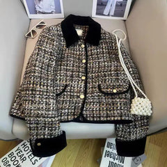 Bxoxo Korean Chic Tweed Coats Women Y2K Winter Loose Thick Warm Lapel Jacket Vintage Streetwear Single Breasted Blended Crop Outwear