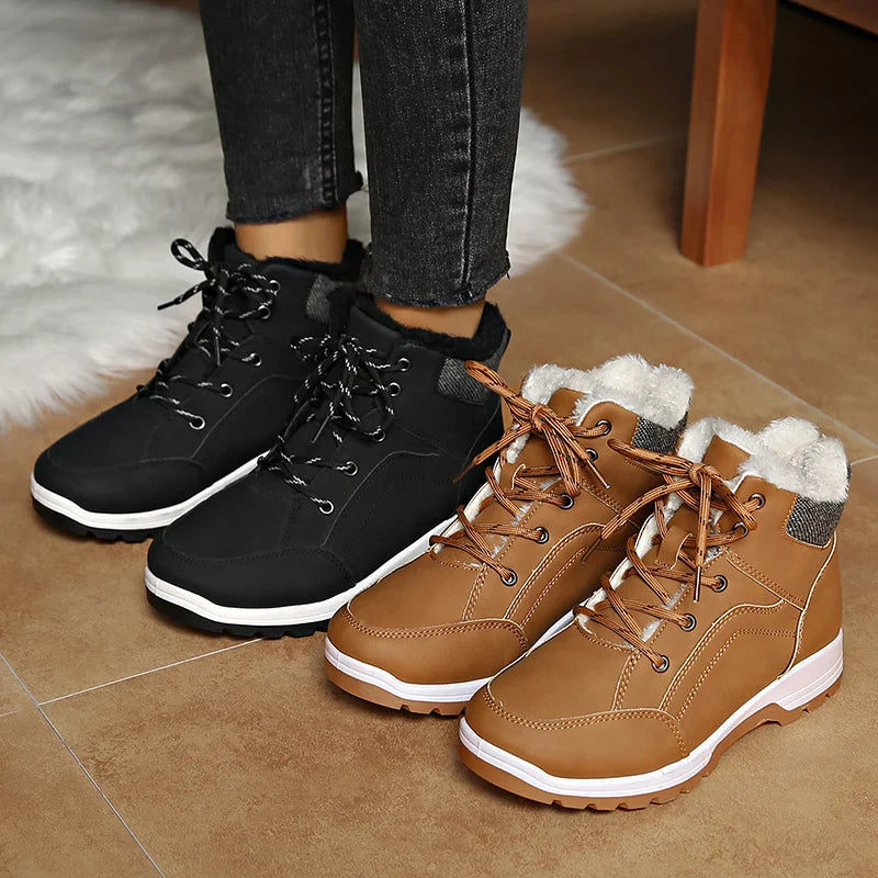 BXOXO Women Lace Up Thick Sole Warm Snow Boots New Winter Fluffy Cotton Padded Shoes Ladies Waterproof Non Slip Platform Sneakers