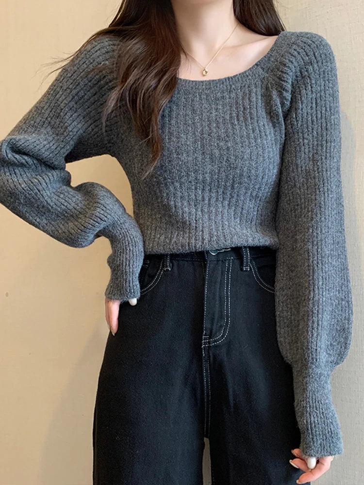 Bxoxo Autumn Winter Loose Women Sweaters Casual Soft Long Puff Sleeve Pullovers Jumpers Knitwear Basic Sweater For Women Tops
