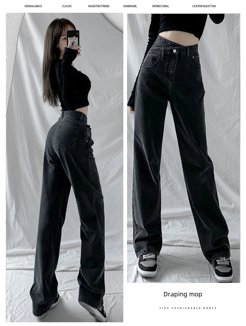 Bxoxo 1970s Retro Crossbody High-waist Slimming Drag-on Straight-crotch Long Pants Women Summer Cotton Material