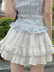 BXOXO Bow Sweet Women White Skirt Cute Casual Elegant High Waist Mini Skirts Vintage Preppy Style Kawaii Female Ball Gown Skirt