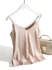 Bxoxo Spaghetti Strap Top Women Halter V Neck Basic White Cami Sleeveless Satin Silk Tank Tops Women'S Summer Camisole