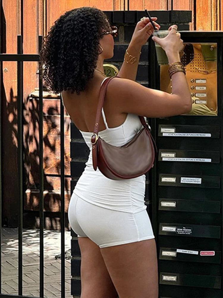 BXOXO Simple 2 Piece Set Women Low-Neck Backless Tank Tops+Skinny Peach Hip Shorts Thin Street Fashion Classic Casual Outfits