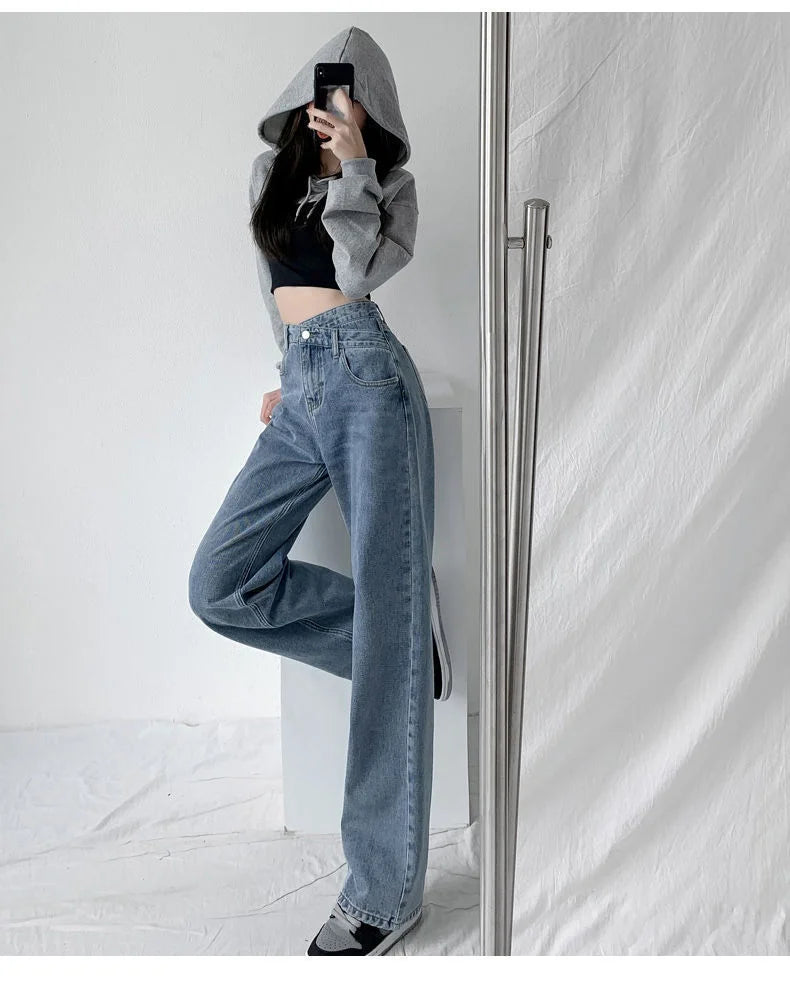 Bxoxo 1970s Retro Crossbody High-waist Slimming Drag-on Straight-crotch Long Pants Women Summer Cotton Material