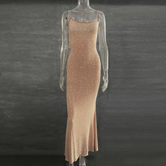 Bxoxo Elegant Sequin Female Maxi Dress Fashion Glitter High Waist Bodycon Sexy Diamond Backless Birthday Evening Outfits