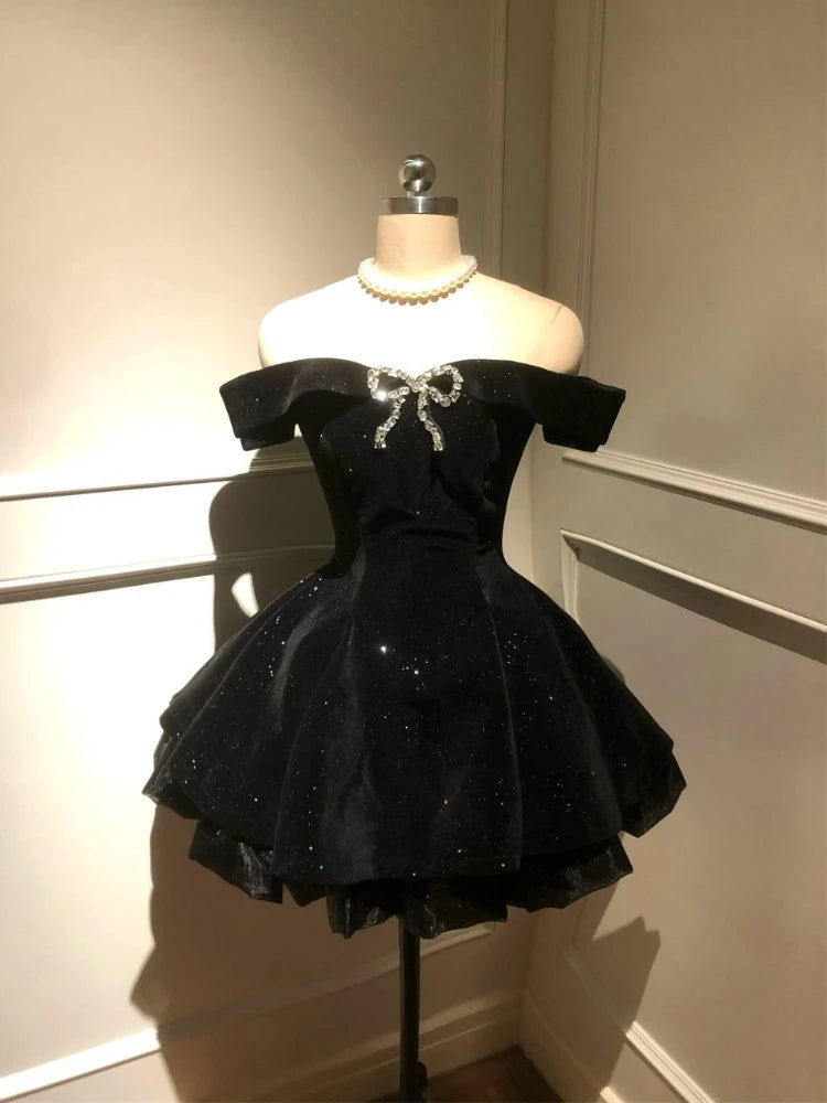 BXOXO Summer French Vintage Elegant Design Woman Dress Sweet Off Shoulder Retro Mini Dress Female Bow Fairy Party Chic Outfits 2025