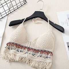 BXOXO Sexy Hollow Out Underwear Women Summer Beach Short Tank Top Women Sweet Knitted Bra Tassel Women Short Top Debardeur Femme