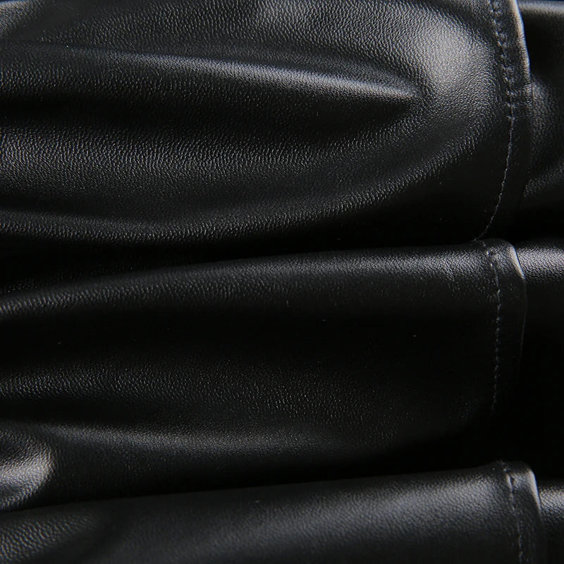 Bxoxo PU Leather Mini Skirts Punk Style High Waist Lace Up Bandage Black Pleated Skirt Streetwear Girls Dark Academia Clothes