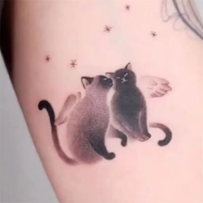 BXOXO Black Cat Flower Temporary Tattoos for Women Man Arm Cartoon Kitten Waterproof Tattoo Stickers Art Lasting Cute Fake Tattoo