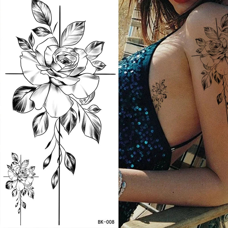 BXOXO Temporary Rose Flower Skin Tattoo Stickers Removable Blossom Flase Tattoos for Apart arm and shoulder Neck Back Flower Tattoos