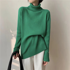 Bxoxo Turtleneck Sweater for Women Autumn Winter Thick Loose Lazy Style Casual Pullover Korean Solid Simple Office Lady Warm Jumper