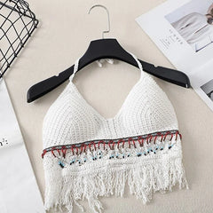 BXOXO Sexy Hollow Out Underwear Women Summer Beach Short Tank Top Women Sweet Knitted Bra Tassel Women Short Top Debardeur Femme