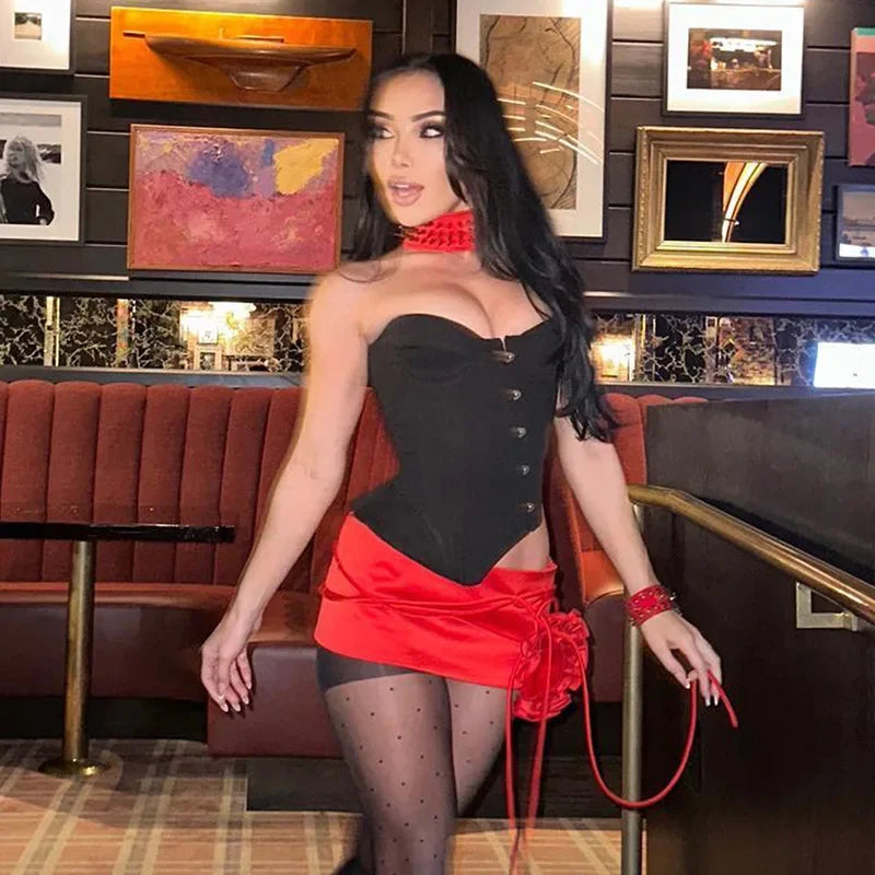Bxoxo Fashion Women Buckle Irregular Crop Tops One Shoulder Strap Corset Tops Slim Waist  Low-cut Tanks Camis Bralette Bustiers New