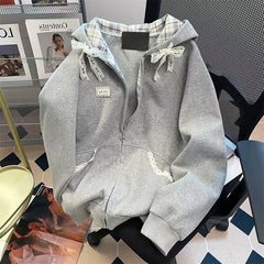 Bxoxo Harajuku Plaid Lace Sweatshirts Women Y2K Autumn Sweet Bow Long Sleeve Zipper Hoodies Oversized Loose Preppy All-Match Jacket