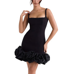 BXOXO Women Formal Party Spaghetti Strap Bodycon Solid Color Pleated Ruffle Hem Sleeveless Sheath/Column Wedding Gown Bodycon Dress