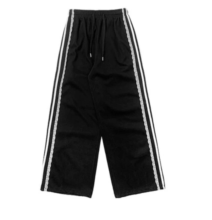 Bxoxo Korean Sle Summer Casual Pants Patchwork ort Sve Striped SEI Flower Bud Hem Lace Trim Loose Fit round Ne Top