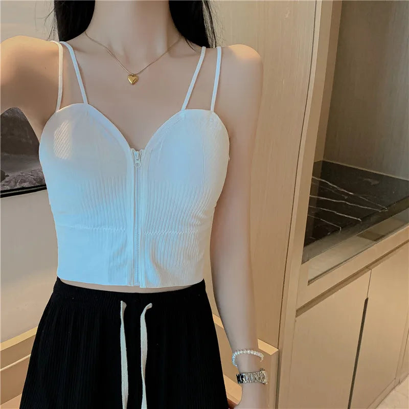 BXOXO Ziper Fly Crop Tops Wish Padded Underwear Tube Tops Women Cottons Crop Tops Basic Tops Women Basic Crop Tops Summer